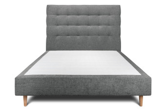 Lit 150x190 cm - Sommier tapissier H35 cm + tête de lit capitonnée - Tissu Toile natté Gris Anthracite