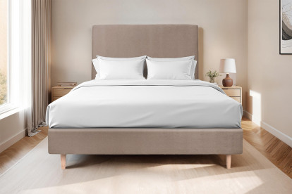 Lit 140x190 cm - Sommier tapissier H35 cm + tête de lit tapissée - Tissu Velours Taupe