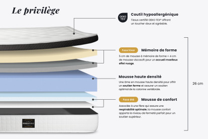 Matelas 200x200 cm Mémoire de forme - Privilège
