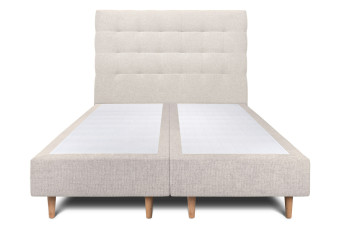Lit 2x 90x200 cm - Sommier tapissier H35 cm + tête de lit capitonnée - Tissu Toile natté Beige Clair