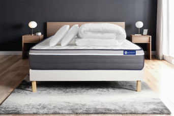 Pack lit complet 200x200 cm - Matelas + Sommier Blanc (en kit) + 2 oreillers + Couette - Actiflex Plus