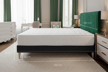 Ensemble Matelas Sommier 160x200 cm - Sommier Noir (déjà monté) - Lancaster