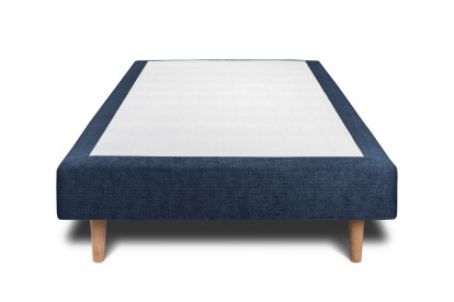 Lit 90x200 cm - Sommier tapissier H29 cm + tête de lit à lignes - Tissu Toile natté Bleu Océan