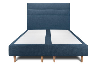 Lit 2x 100x200 cm - Sommier tapissier H35 cm + tête de lit à lignes - Tissu Toile natté Bleu Océan