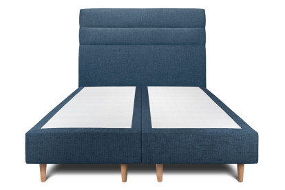 Lit 2x 100x200 cm - Sommier tapissier H35 cm + tête de lit à lignes - Tissu Toile natté Bleu Océan