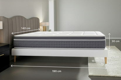 Ensemble Matelas Sommier 140x190 cm - Sommier Gris (déjà monté) - Trente