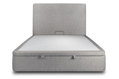 Lit coffre 140x200 cm avec Tête de lit tapissée - Tissu Bouclette Gris