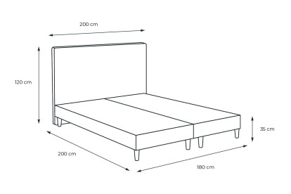 Lit 2x 100x200 cm - Sommier tapissier H35 cm + tête de lit à lignes - Tissu Velours Gris Bleuté