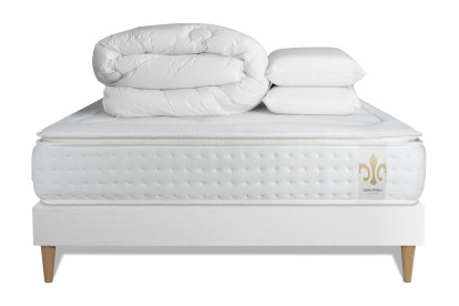 Pack lit complet 160x200 cm - Matelas + Sommier Blanc + 2 oreillers + Couette - Vingt-Quatre PLUS