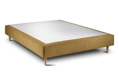 Lit 140x190 cm - Sommier tapissier H35 cm + tête de lit capitonnée - Tissu Toile natté Jaune