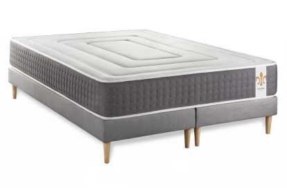 Pack lit complet 160x200 cm - Matelas + 2 Sommiers Gris + 2 oreillers + Couette - Vingt-Six