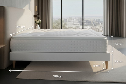 Pack lit complet 140x190 cm - Matelas + Sommier Blanc + 2 oreillers + Couette - Vingt-Quatre PLUS