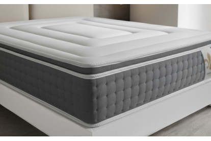 Pack lit complet 160x200 cm - Matelas + Sommier Gris + 2 oreillers + Couette - Vingt-Six PLUS