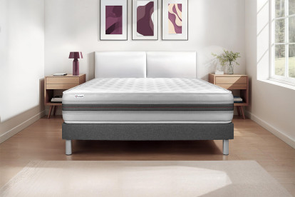 Ensemble Matelas Sommier 90x200 cm - Sommier Gris (en kit) - Vitalmemo Back