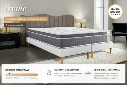 Ensemble Matelas Sommier 140x190 cm - Sommier Gris (déjà monté) - Trente