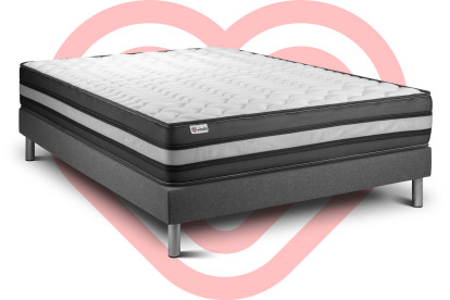 Ensemble Matelas Sommier 140x200 cm - Sommier Gris (en kit) - Vital Power Zen