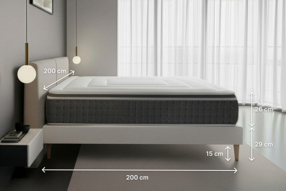 Pack lit complet 200x200 cm - Matelas + Sommier Blanc (en kit) + 2 oreillers + Couette - Vingt-Six PLUS