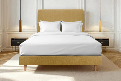 Lit 140x190 cm - Sommier tapissier H29 cm + tête de lit tapissée - Tissu Toile natté Jaune