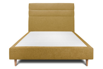 Lit 150x200 cm - Sommier tapissier H35 cm + tête de lit à lignes - Tissu Toile natté Jaune
