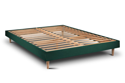 Lit 140x190 cm - Sommier à lattes H29 cm + tête de lit tapissée - Tissu Velours Vert