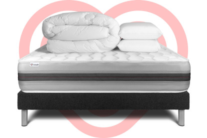 Pack lit complet 180x200 cm - Matelas + Sommier Noir (en kit) + 2 oreillers + Couette - Vitalspring Recover