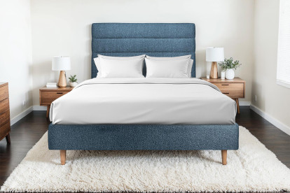 Tête de lit 150 cm Lignes - Tissu Bouclette Bleu
