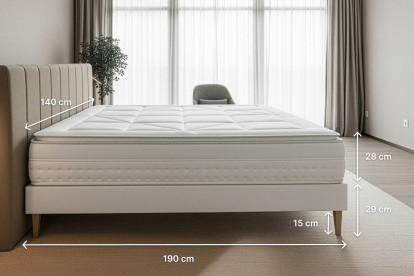 Pack lit complet 140x190 cm - Matelas + Sommier Gris (en kit) + 2 oreillers + Couette - Vingt-Huit PLUS