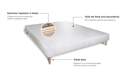 Ensemble Matelas Sommier 140x190 cm - Sommier Blanc (déjà monté) - Lancaster
