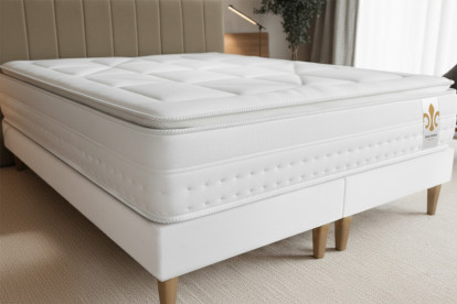 Pack lit complet 160x200 cm - Matelas + Sommier Gris (en kit) + 2 oreillers + Couette - Vingt-Huit PLUS