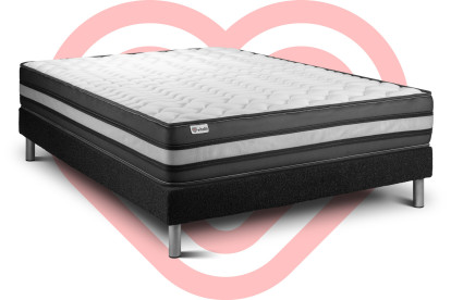 Ensemble Matelas Sommier 160x200 cm - Sommier Noir (en kit) - Vital Power Zen