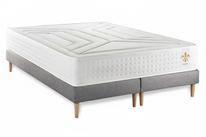Pack lit complet 200x200 cm - Matelas + 2 Sommiers Gris + 2 oreillers + Couette - Vingt-Quatre