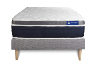 Ensemble Matelas Sommier 90x200 cm - Sommier Gris (en kit) - Actimemo Confort