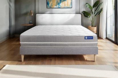 Ensemble Matelas Sommier 90x190 cm - Sommier Gris (en kit) - Actimemo Touch