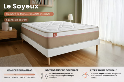 Ensemble Matelas Sommier 90x200 cm - Sommier Beige (en kit) - Le Soyeux
