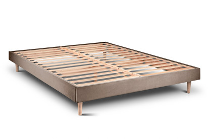 Lit 200x200 cm - Sommier à lattes H29 cm + tête de lit capitonnée - Tissu Velours Taupe
