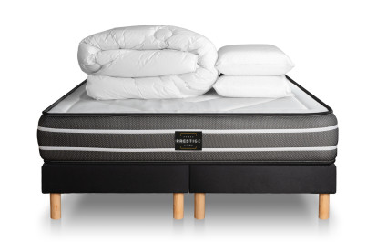 Pack lit complet 180x200 cm - Matelas + 2 Sommiers Noirs + 2 oreillers + Couette - Exclusive
