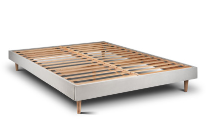 Lit 150x190 cm - Sommier à lattes H29 cm + tête de lit capitonnée - Tissu Velours Gris Clair