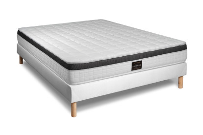 Pack lit complet 160x200 cm - Matelas + Sommier Blanc + 2 oreillers + Couette - Supérieur