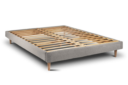Lit 140x200 cm - Sommier à lattes H29 cm + tête de lit capitonnée - Tissu Bouclette Gris