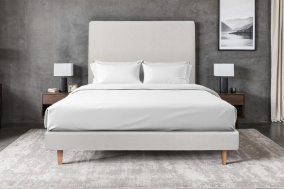 Lit 150x200 cm - Sommier tapissier H29 cm + tête de lit tapissée - Tissu Velours Gris Clair