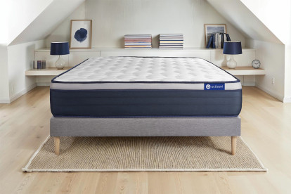 Ensemble Matelas Sommier 90x190 cm - Sommier Gris (en kit) - Actimemo Max