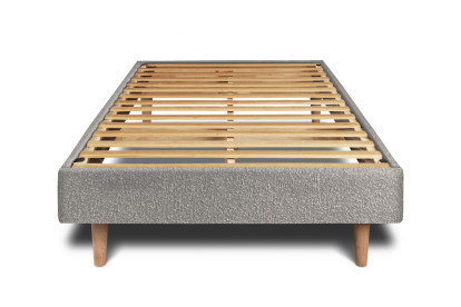 Lit 90x200 cm - Sommier à lattes H29 cm + tête de lit tapissée - Tissu Bouclette Gris