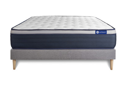 Ensemble Matelas Sommier 140x190 cm - Sommier Gris (en kit) - Actimemo Max