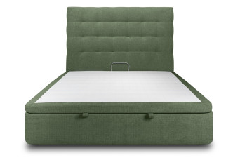 Lit coffre 180x200 cm avec Tête de lit capitonnée - Tissu Toile natté Vert Kaki
