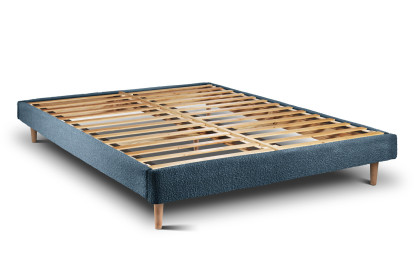 Lit 140x190 cm - Sommier à lattes H29 cm + tête de lit capitonnée - Tissu Bouclette Bleu
