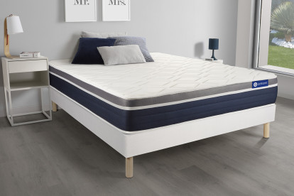 Ensemble Matelas Sommier 90x190 cm - Sommier Blanc (en kit) - Actilatex Confort