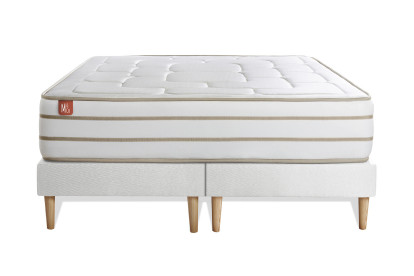 Pack lit complet 200x200 cm - Matelas + 2 Sommiers Blancs + 2 oreillers + Couette - Le Douillet