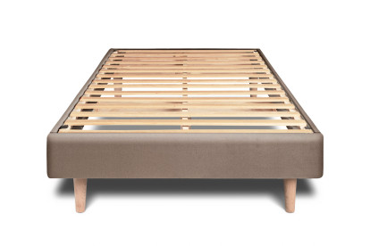 Lit 90x190 cm - Sommier à lattes H29 cm + tête de lit à lignes - Tissu Velours Taupe