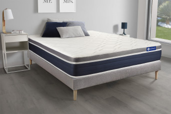 Ensemble Matelas Sommier 135x190 cm - Sommier Gris (en kit) - Actilatex Confort