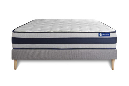 Ensemble Matelas Sommier 140x190 cm - Sommier Gris (en kit) - Actilatex Ergo